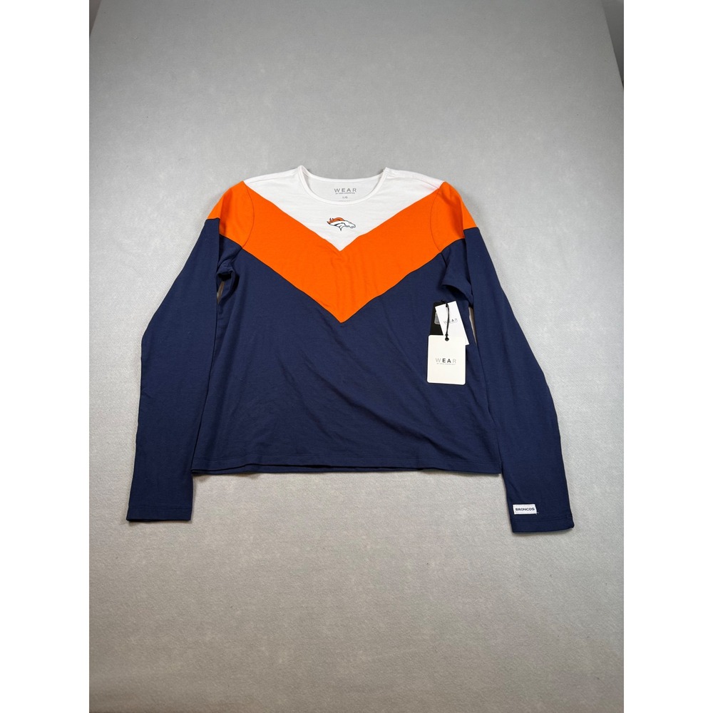 WEAR by Erin Andrews Denver Broncos Womens Long Sleeve Chevron T-Shirt Large NEW